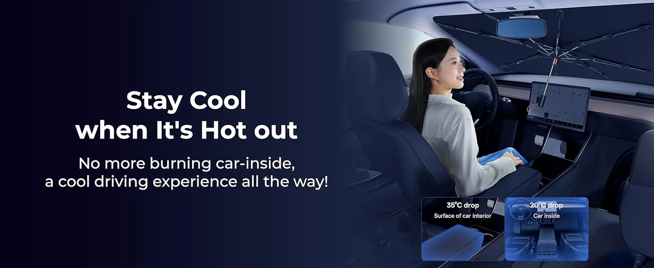 Baseus Car Windshield Sun Shade Umbrella Foldable UV Protection for Cars, SUVs, Trucks (Small)