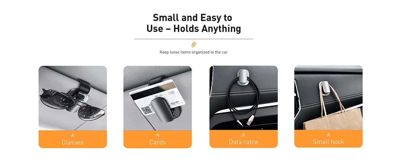 Baseus Car Glasses Holder, Car Visor Sunglass Holder, Universal Auto Visor Glasses Organizer Clips