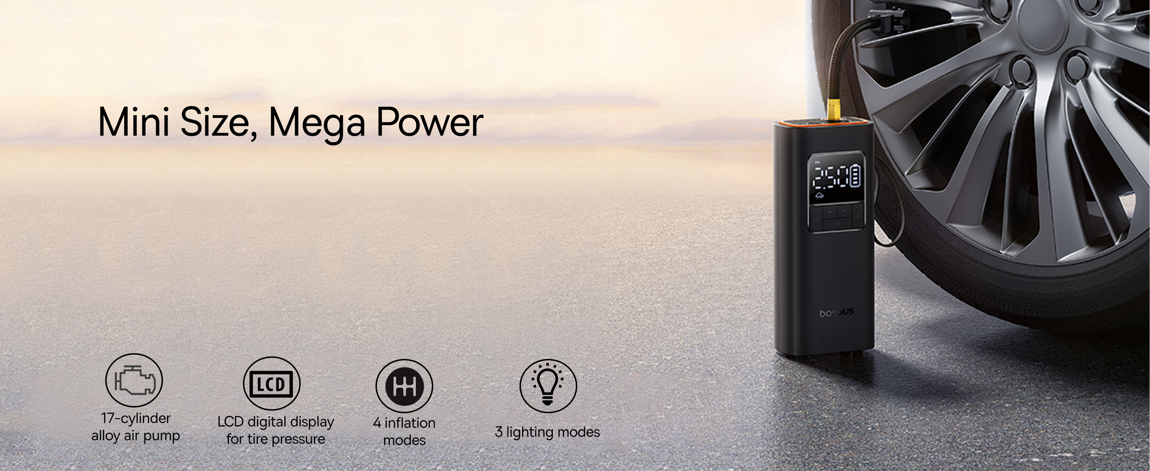 Baseus SuperMini  Pro Car Tire Wireless Air Pump Inflator, 4000mAh Portable Air Compressor For Car, Motorcycle, Bicycle &amp; Balls