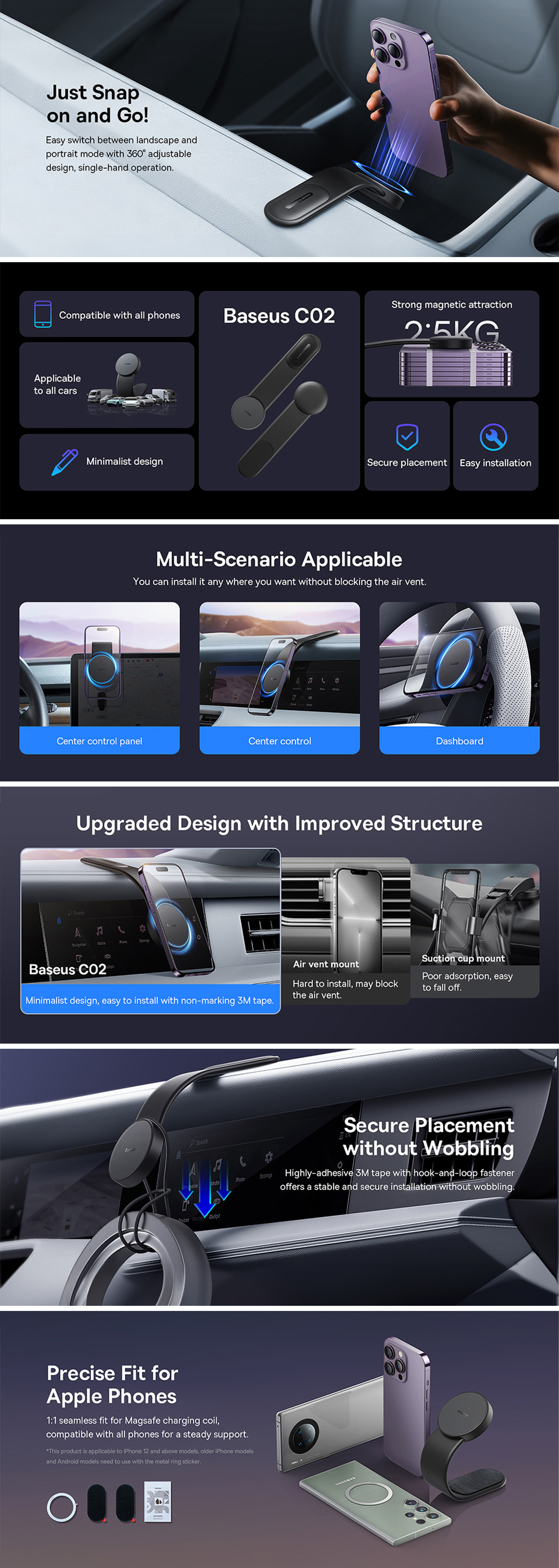 Baseus C02 Magnetic Phone Holder Cluster Black