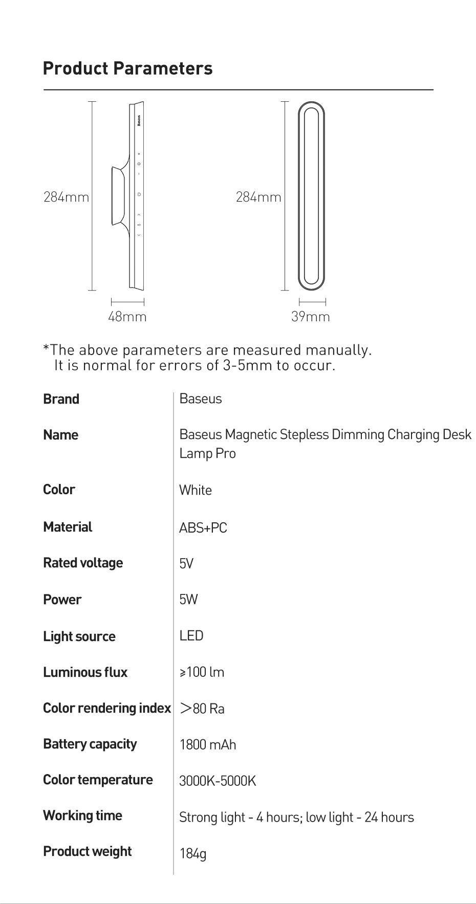 Baseus Magnetic LED Bedside Lamp Under Cabinet Lamp for Home Kitchen Room Gray
