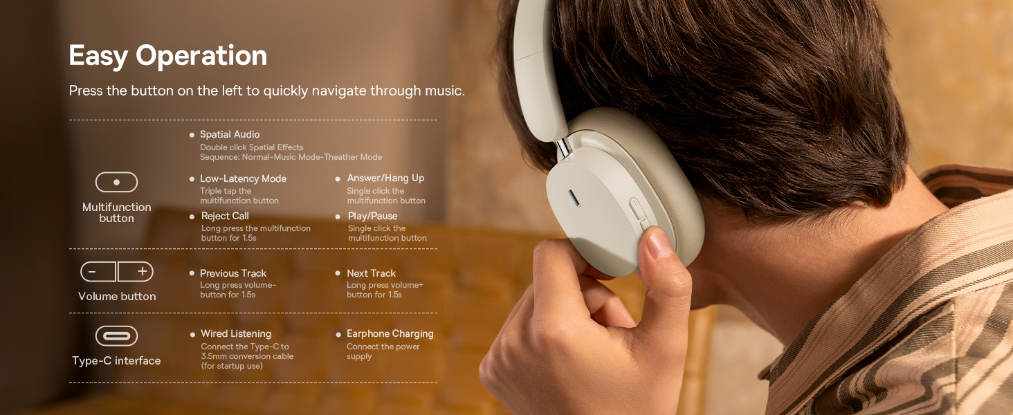 Baseus Bowie D05 Wireless Bluetooth Headset Foldable HiFi Stereo Music Headphone Creamy