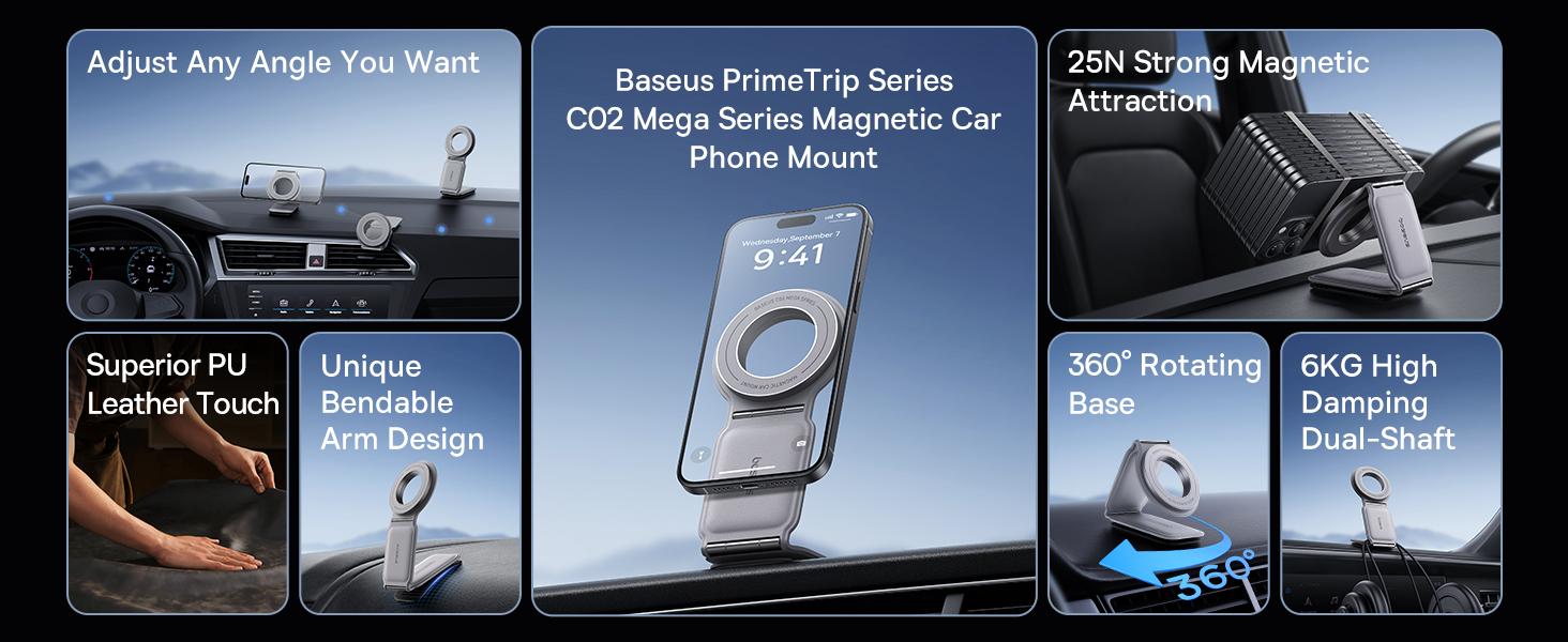 Baseus C02 Prime Trip Series Magnetic Car Phone Holder 360° Rotatable, Foldable Car Mount