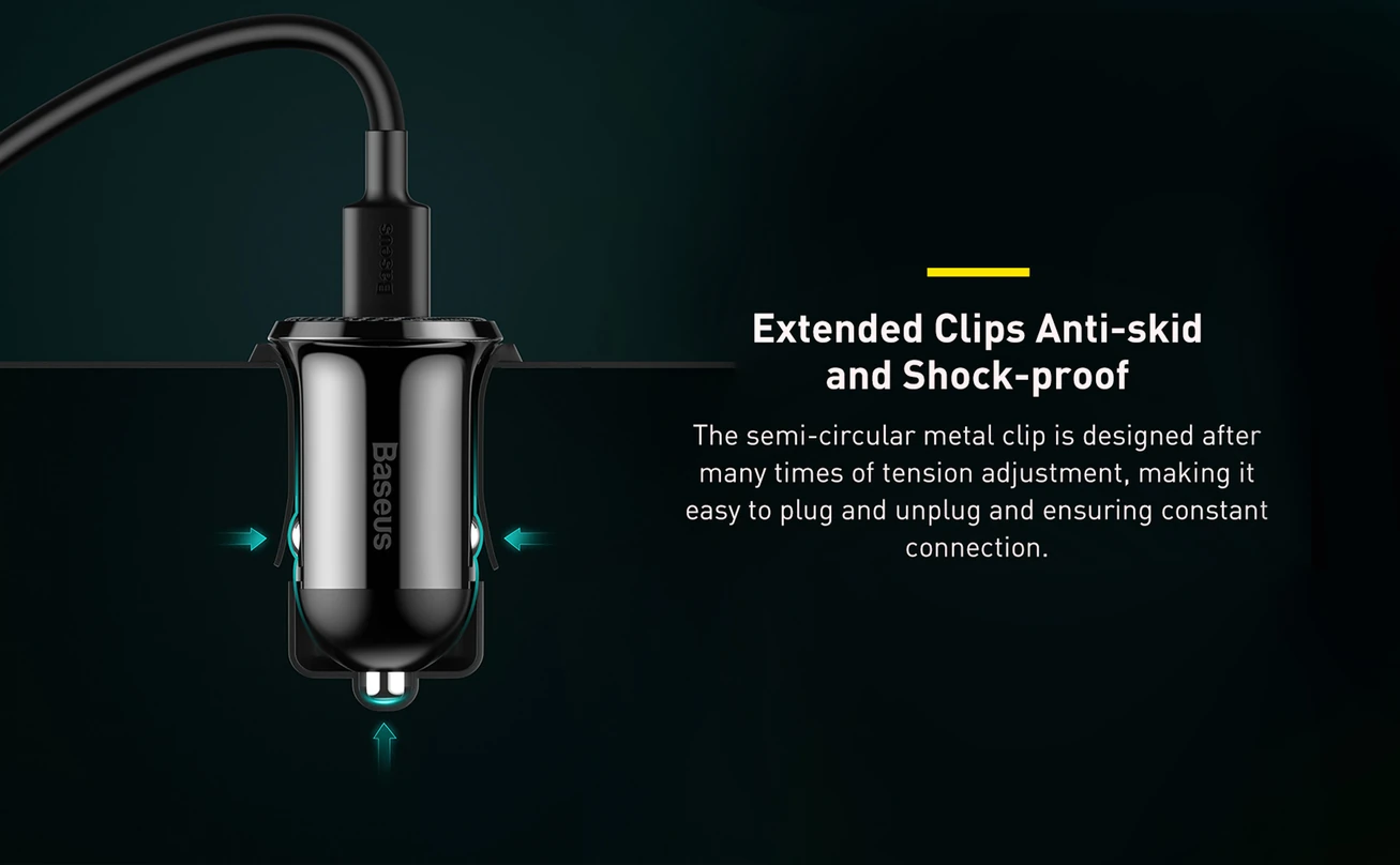 Baseus Grain Pro Car Charger (Dual USB 4.8A) – Universal Compatibility, Charge 2 Devices Simultaneously, Complete Protection