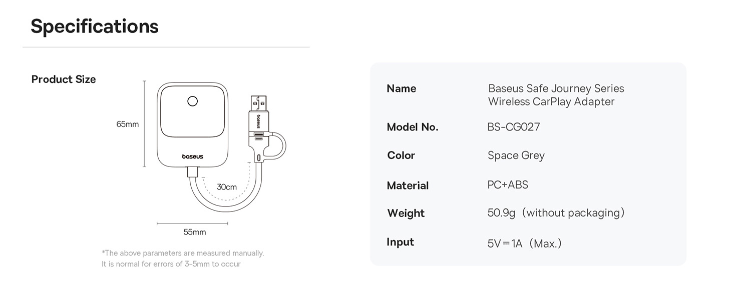 Baseus Prime Trip Safe Journey Wireless CarPlay Adapter for iPhone
