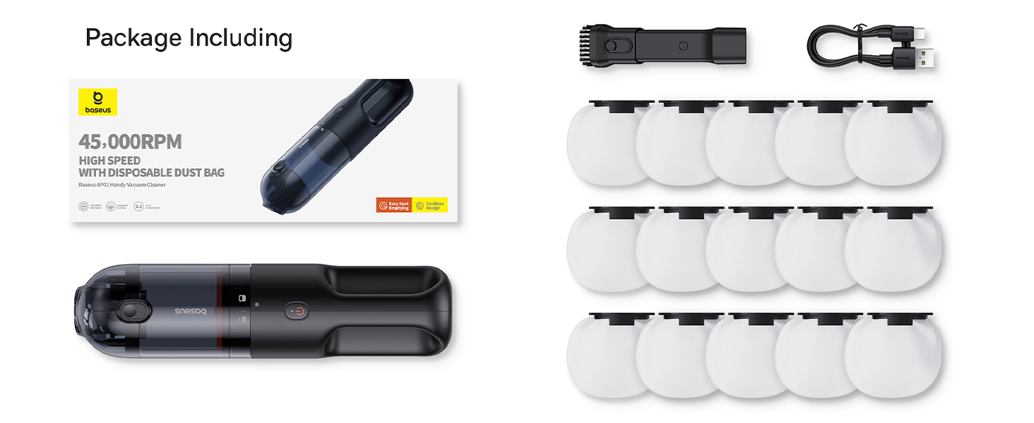 Baseus AP01 Wireless Handy Vacuum Cleaner with Disposable Dust Bags for Home &amp; Car
