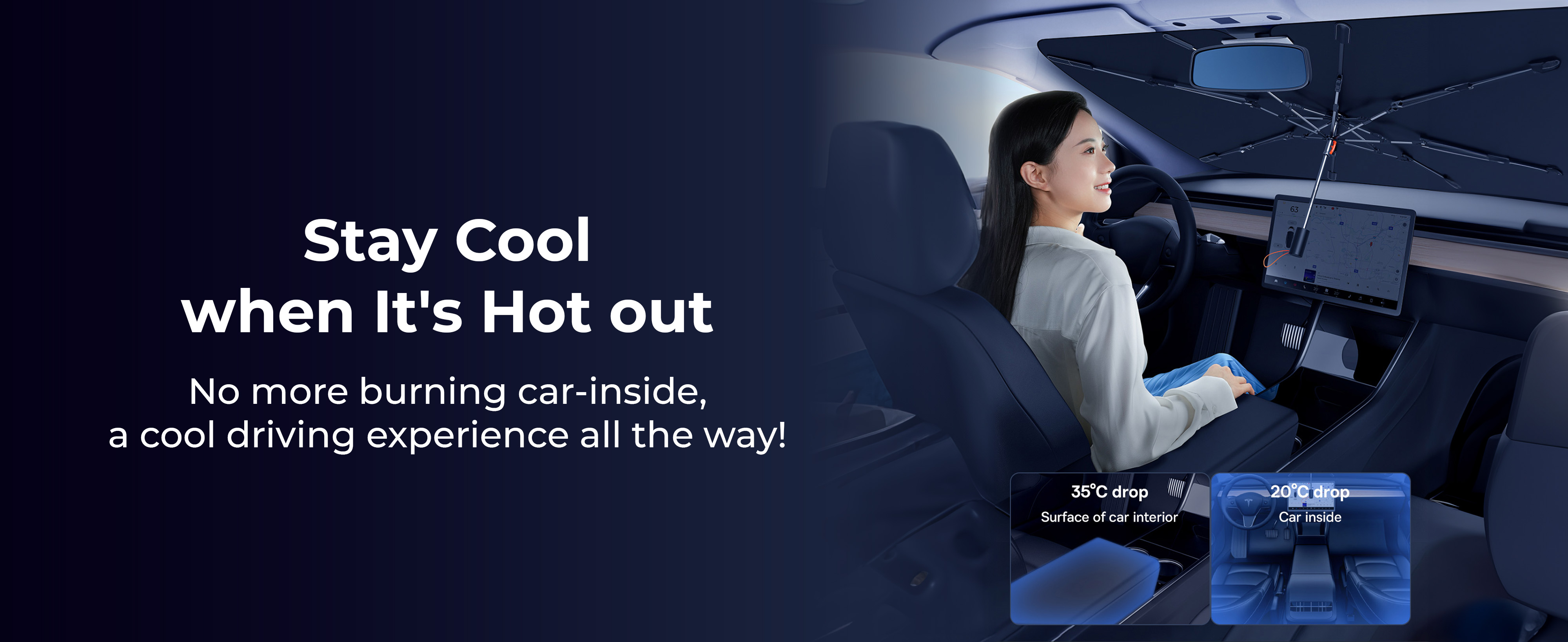 Baseus CoolRide Doubled Layered Windshield Sun Shade Umbrella Pro / Foldable Handle / Ultimate UV &amp; Heat Protection for Cars (Small)