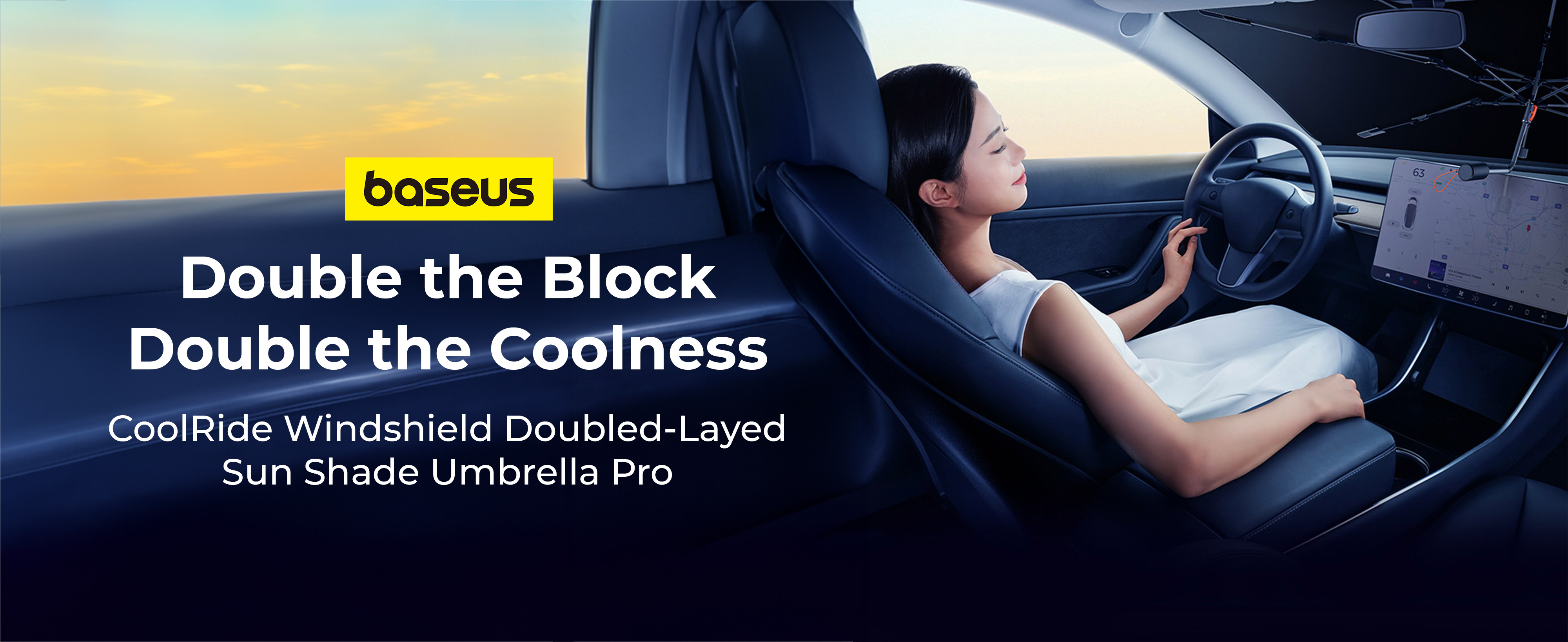Baseus CoolRide Doubled Layered Windshield Sun Shade Umbrella Pro / Foldable Handle / Ultimate UV &amp; Heat Protection for Cars (Small)