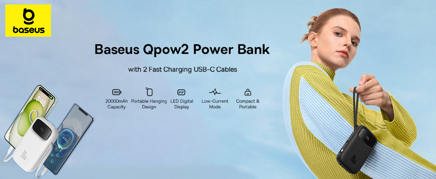 Baseus QPow2 20000mAh Digital Display Fast Charge Power Bank 30W With Built