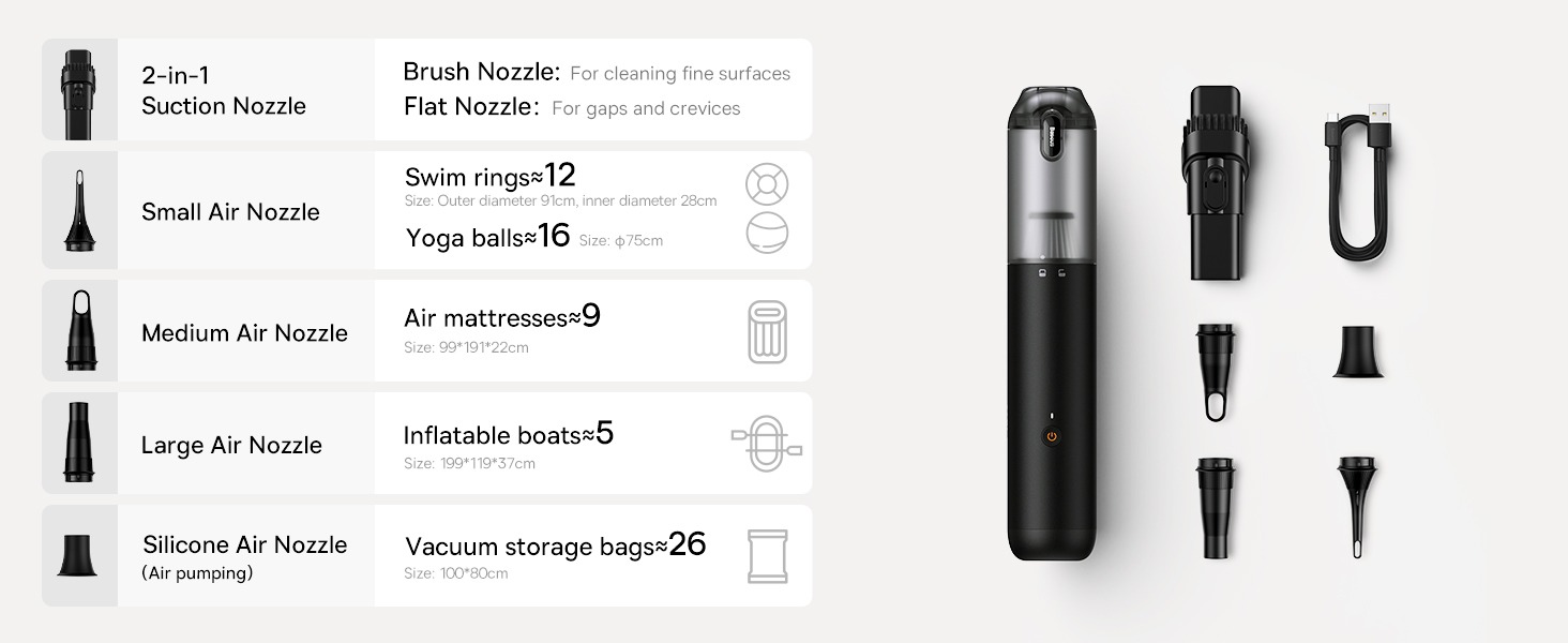 Baseus A3 Lite Car Vacuum Cleaner with Mini Air Blower, Inflator &amp; Pumping