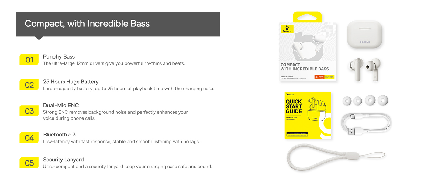 Baseus Bowie E17 True Wireless Bluetooth Earphones With Dual Mic ENC & Punchy Bass