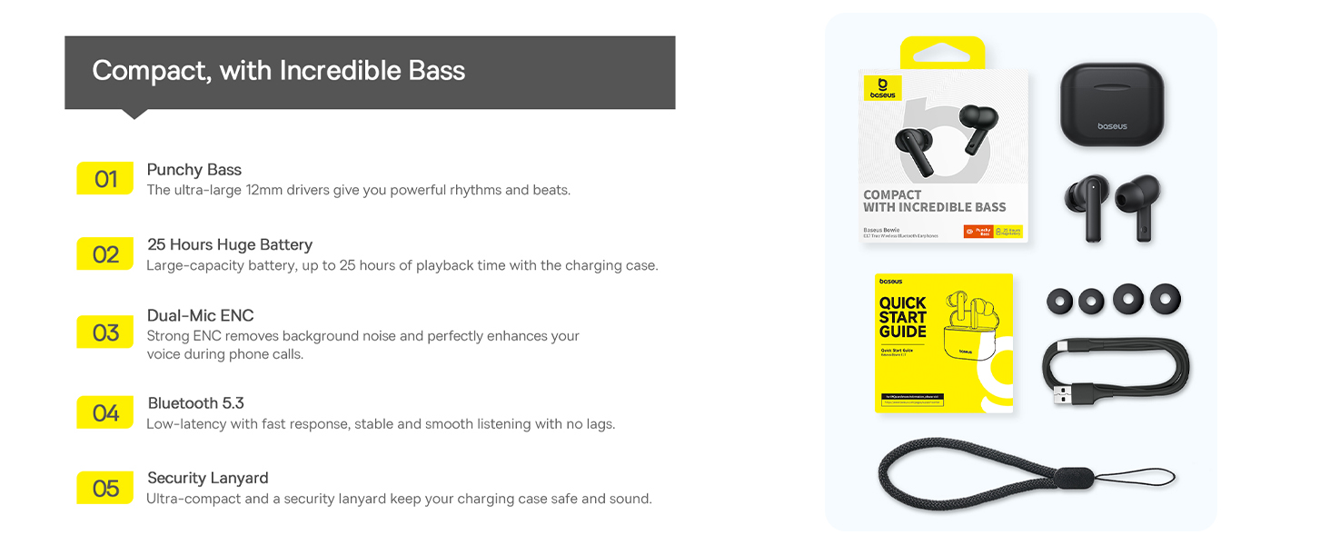 Baseus Bowie E17 True Wireless Bluetooth Earphones With Dual Mic ENC & Punchy Bass