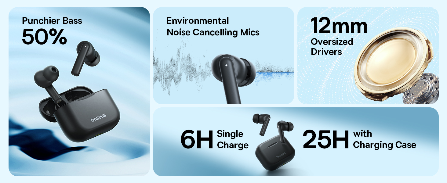Baseus Bowie E17 True Wireless Bluetooth Earphones With Dual Mic ENC & Punchy Bass