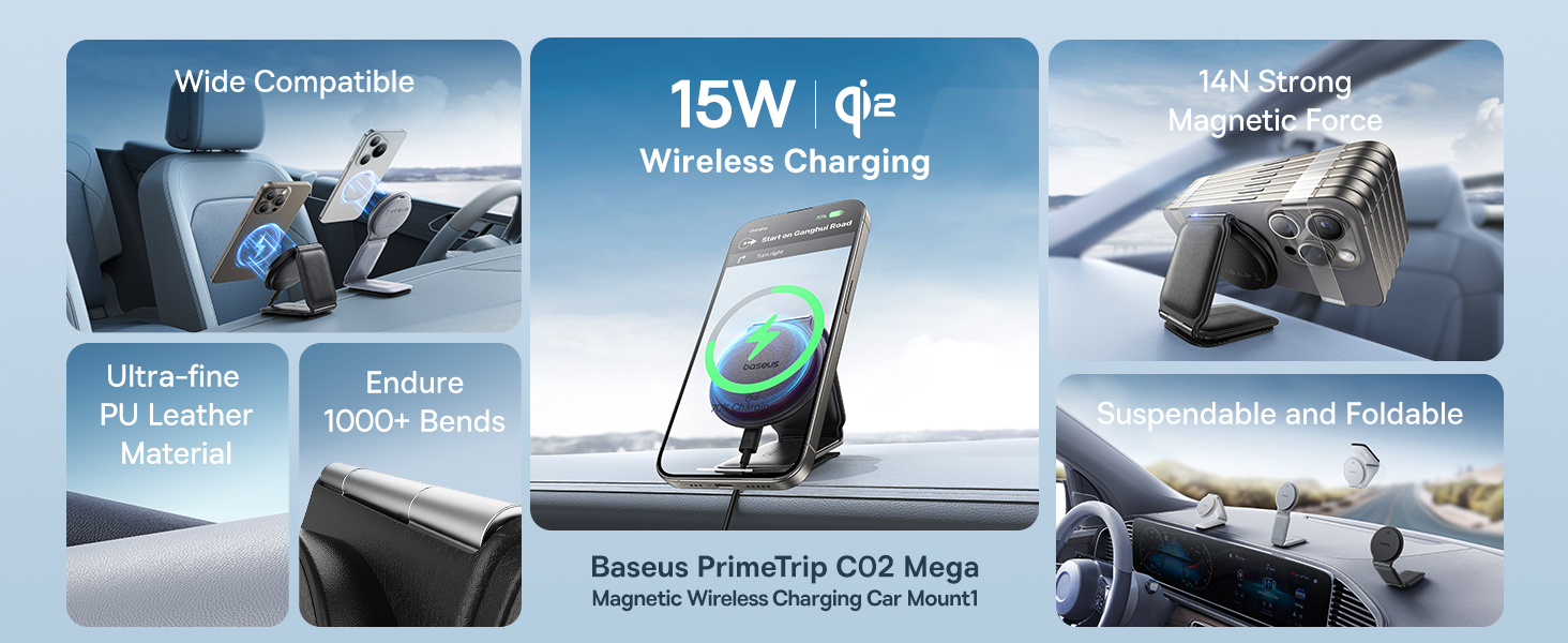 Baseus C02 PrimeTrip Series Mega Magnetic Wireless Charging Car Phone Holder with 15W Qi2 MagSafe