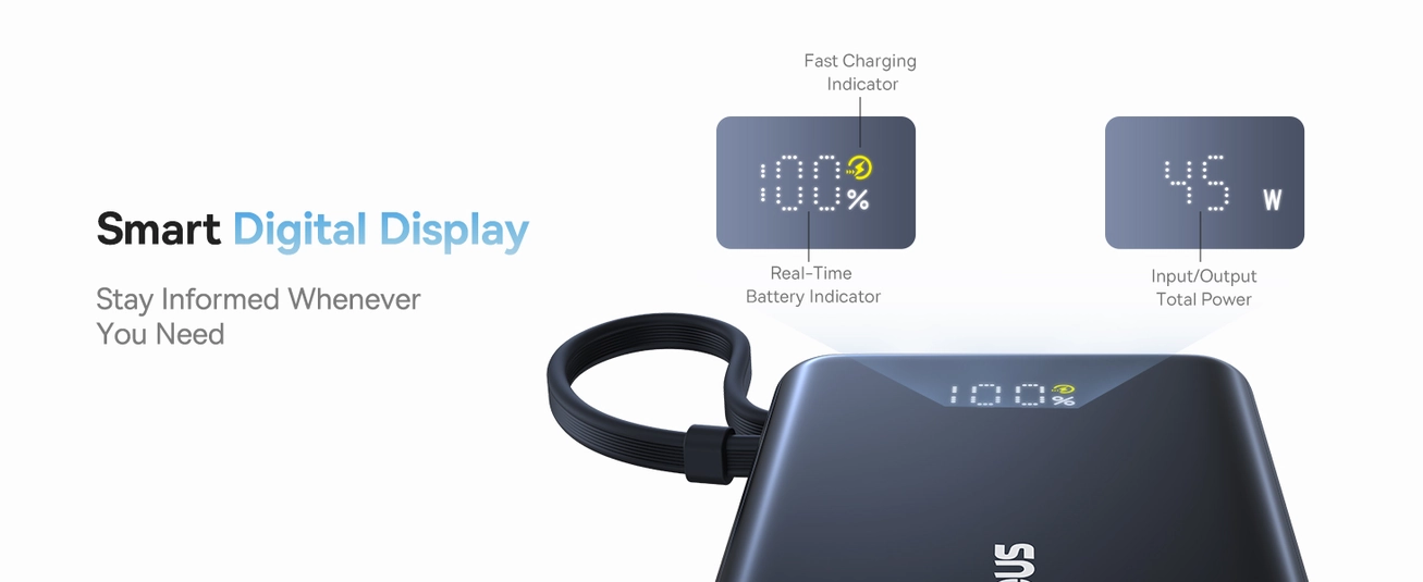 Baseus PicoGo 10000mAh Digital Display 45W Fast Charge Power Bank with Built