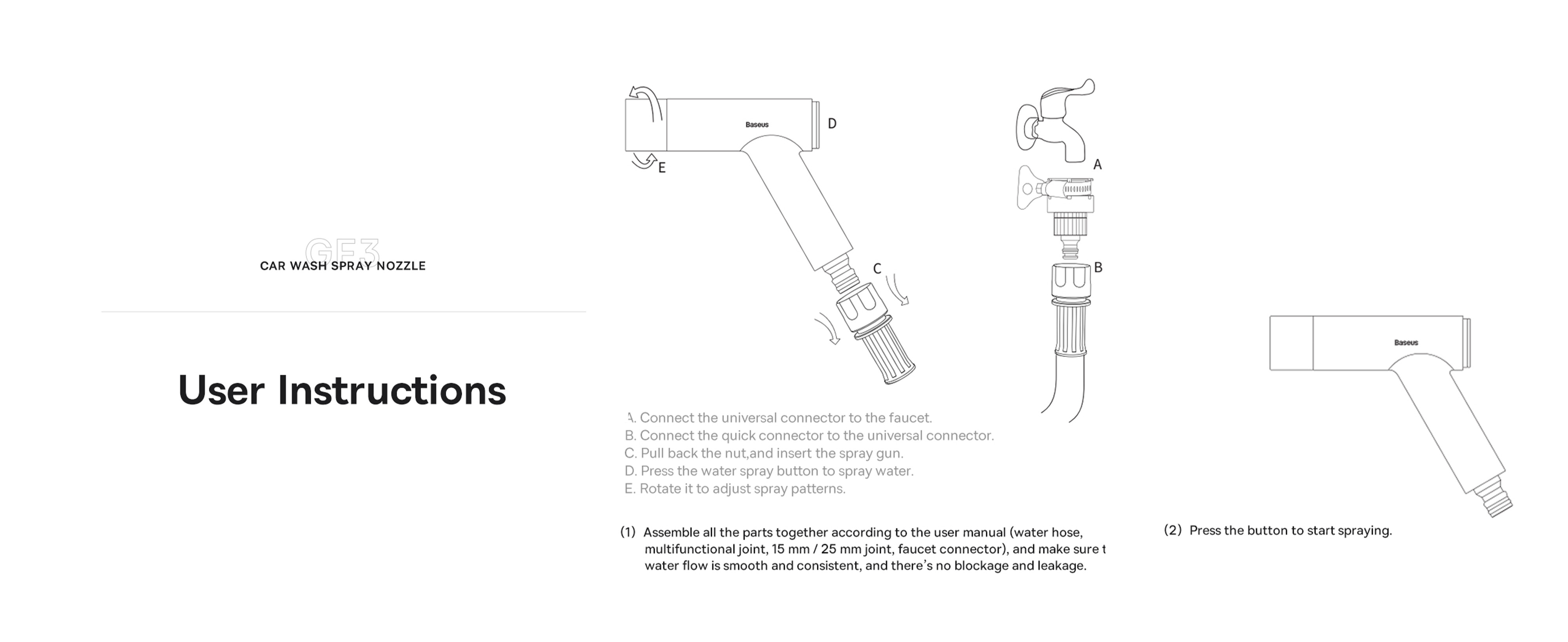 Baseus GF3 Metal Handheld Nozzle Sprayer with 30M Hose, ABS Non
